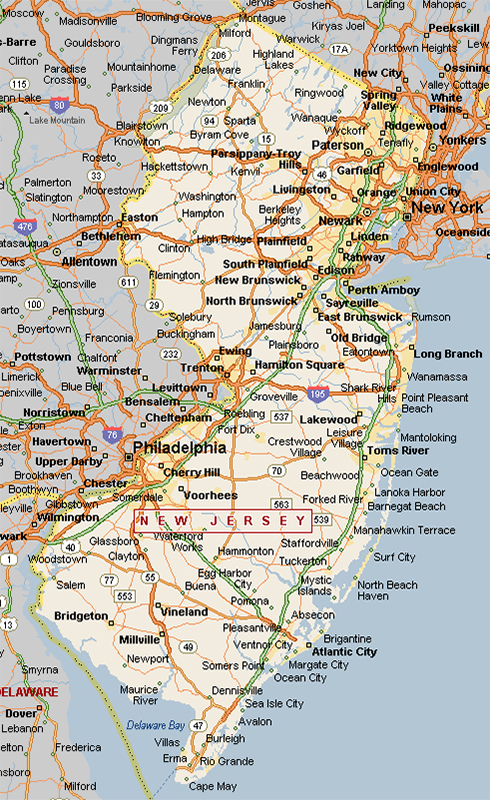 Map of New Jersey state, NJ Service Area for Locksmith New Jersy NJ Locksmith